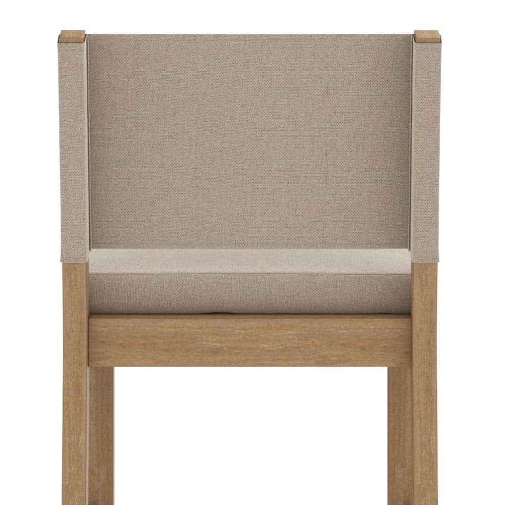 Linus Natural Flax Upholstered Counter Height Bar Stools with Rubberwood Legs, Set of 2