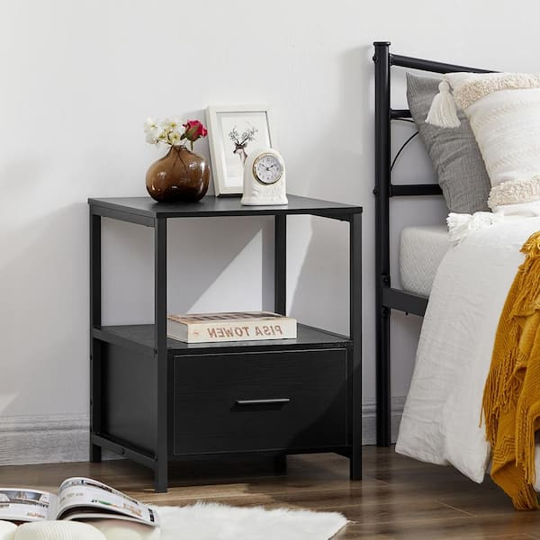 VECELO 1-Drawer Black Square Modern End/Side Table, Night