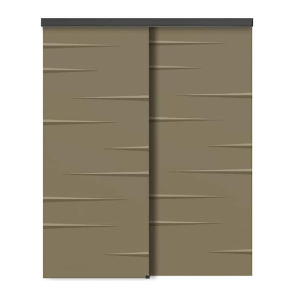 CALHOME 72 in. x 84 in. Hollow Core Olive Green Stained Composite MDF Interior Double Closet Sliding Doors