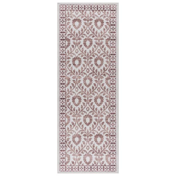 Gertmenian Crystal Print Esme Ivory/Tan 2 ft. x 6 ft. Floral Digitally Printed Polyester Runner Rug