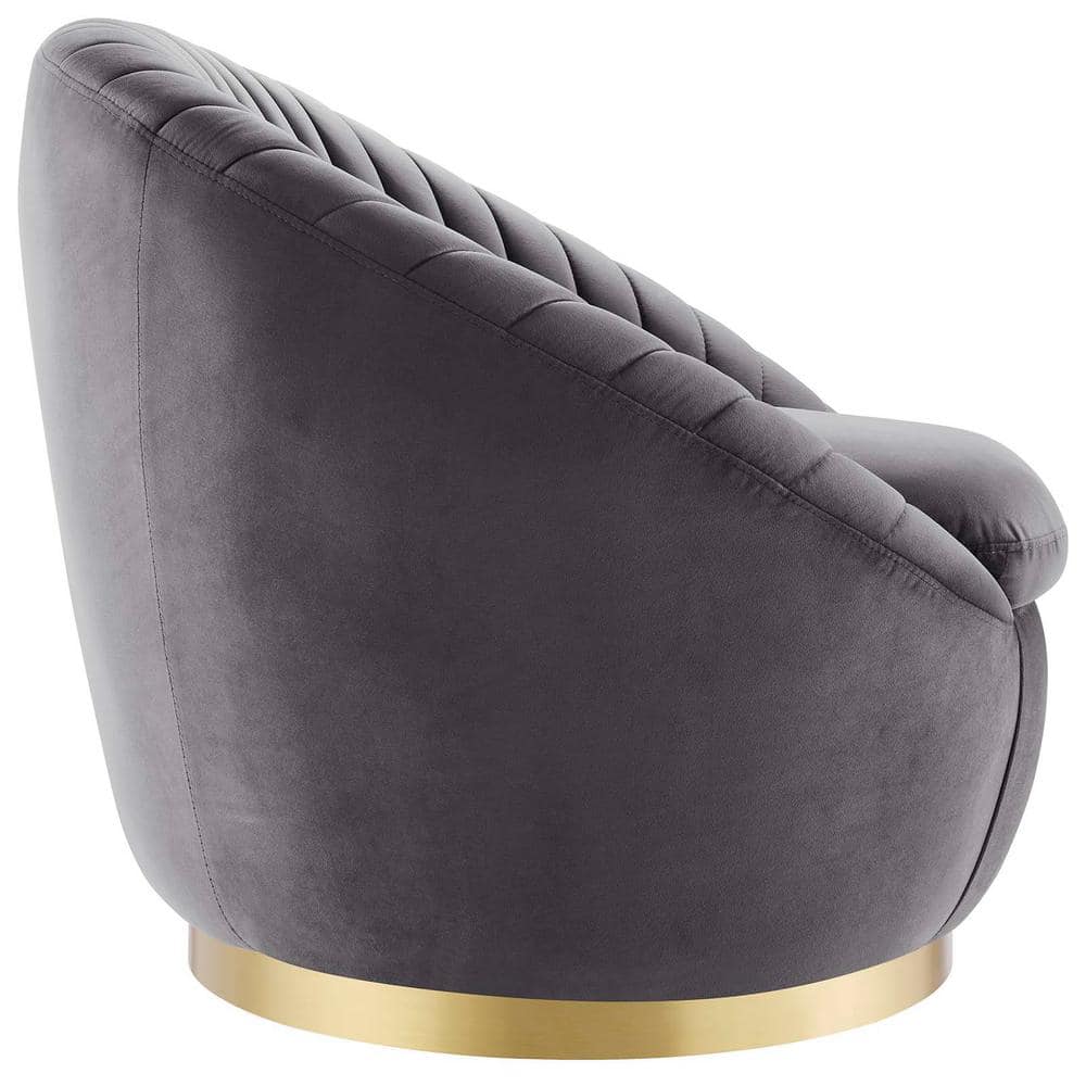 Gold Gray Velvet 32" Luxurious Swivel Accent Chair