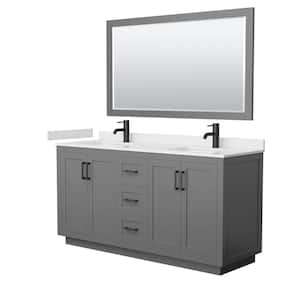 66 in. W x 22 in. D x 33.75 in. H Double Sink Bath Vanity in Dark Gray with Carrara Cultured Marble Top and Mirror