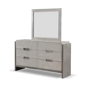 2pc Burnett Stone Gray Modern 6-Drawer 64 in. Wide Dresser with Mirror