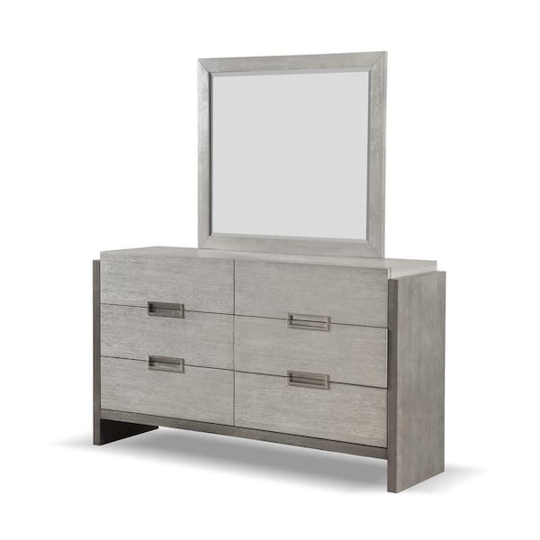 Furniture of America 2pc Burnett Stone Gray Modern 6-Drawer 64 in. Wide Dresser with Mirror