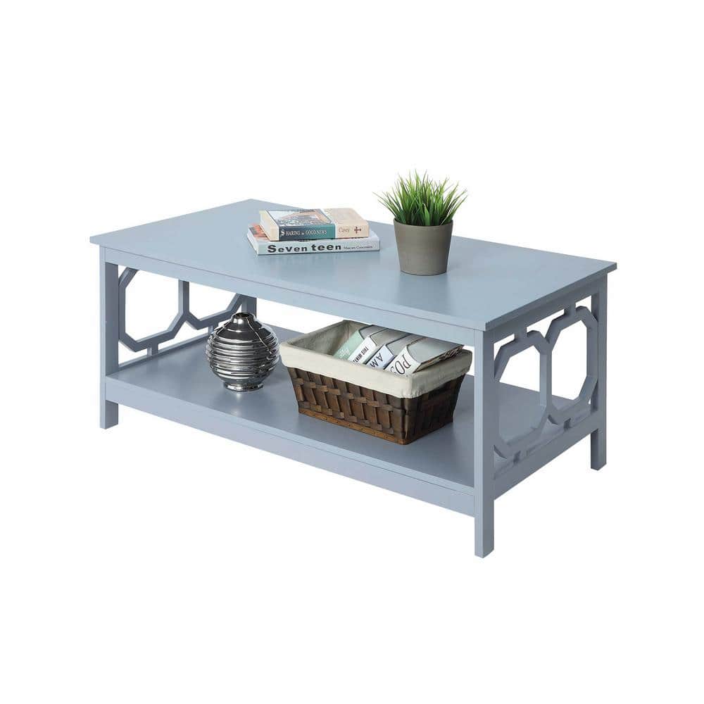 Gray Rectangular Wood Coffee Table with Shelf