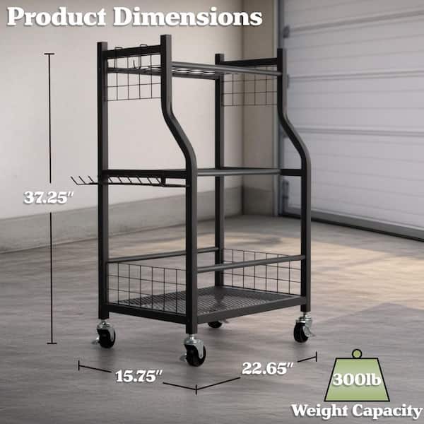 Pure Garden 3-Tier Black Steel Garage Garden Tool Organizer with