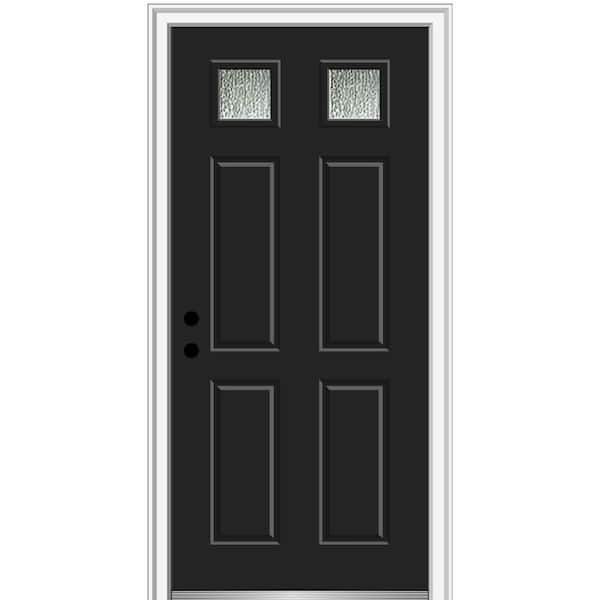 MMI Door 30 in. x 80 in. Right-Hand/Inswing Rain Glass Black Fiberglass Prehung Front Door on 4-9/16 in. Frame