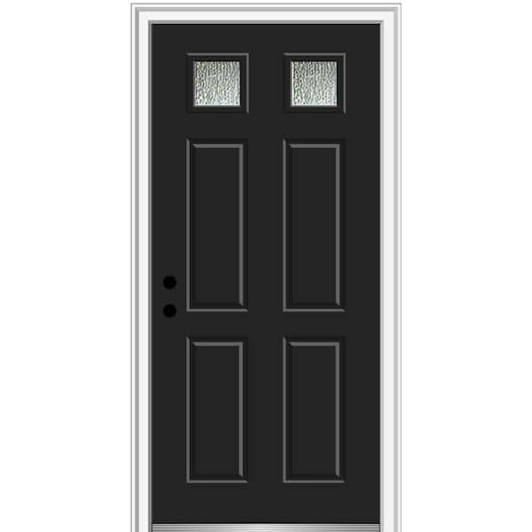 MMI DOOR 30 in. x 80 in. Right-Hand/Inswing Rain Glass Black Fiberglass Prehung Front Door on 6-9/16 in. Frame