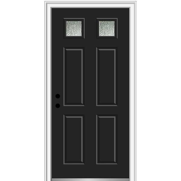 MMI Door 34 in. x 80 in. Right-Hand/Inswing Rain Glass Black Fiberglass Prehung Front Door on 4-9/16 in. Frame