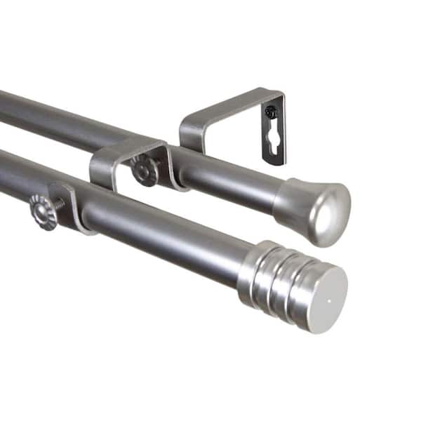 Rod Desyne 66 in. - 120 in. Satin Nickel Telescoping Double Curtain Rod Kit with Lee Finial
