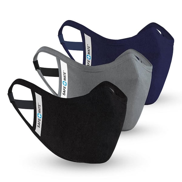 Case-Mate Safe+Mate - Cloth Face Mask - Washable & Reusable - Adult L/XL - with Filter - 3 Pack - Black/Navy/Gray