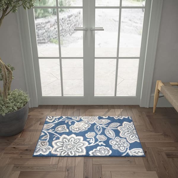 Madison Floral Navy 2 ft. x 3 ft. Indoor Area Rug