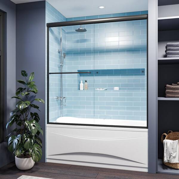 TOOLKISS 60 in. W x 62 in. H Double Sliding SemiFrameless Bathtub Door
