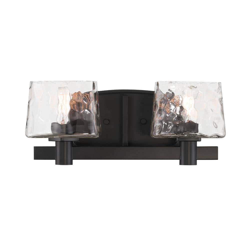 Drysdale 14.5 in. 2-Light Coal Black Vanity Light with Clear Hammered Glass Shades price history on PriceWatchPro