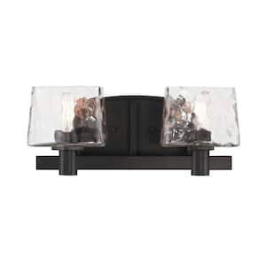 Drysdale 14.5 in. 2-Light Coal Black Vanity Light with Clear Hammered Glass Shades