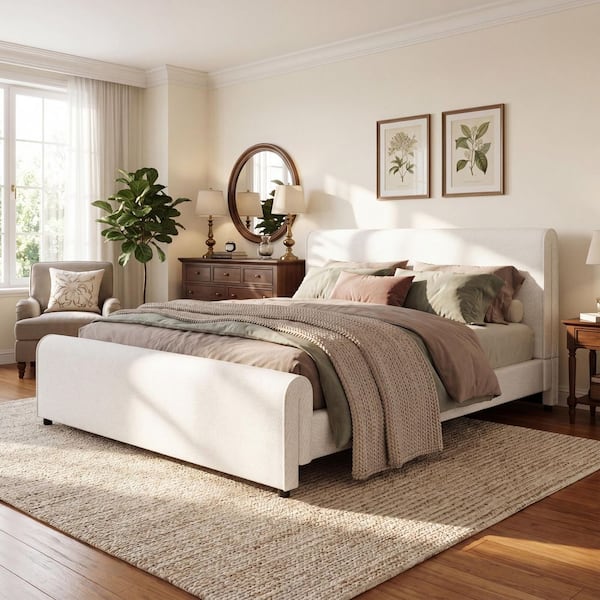 CHRISTOPHER KNIGHT HOME Delmar White Wood Frame Queen Size Boucle ...