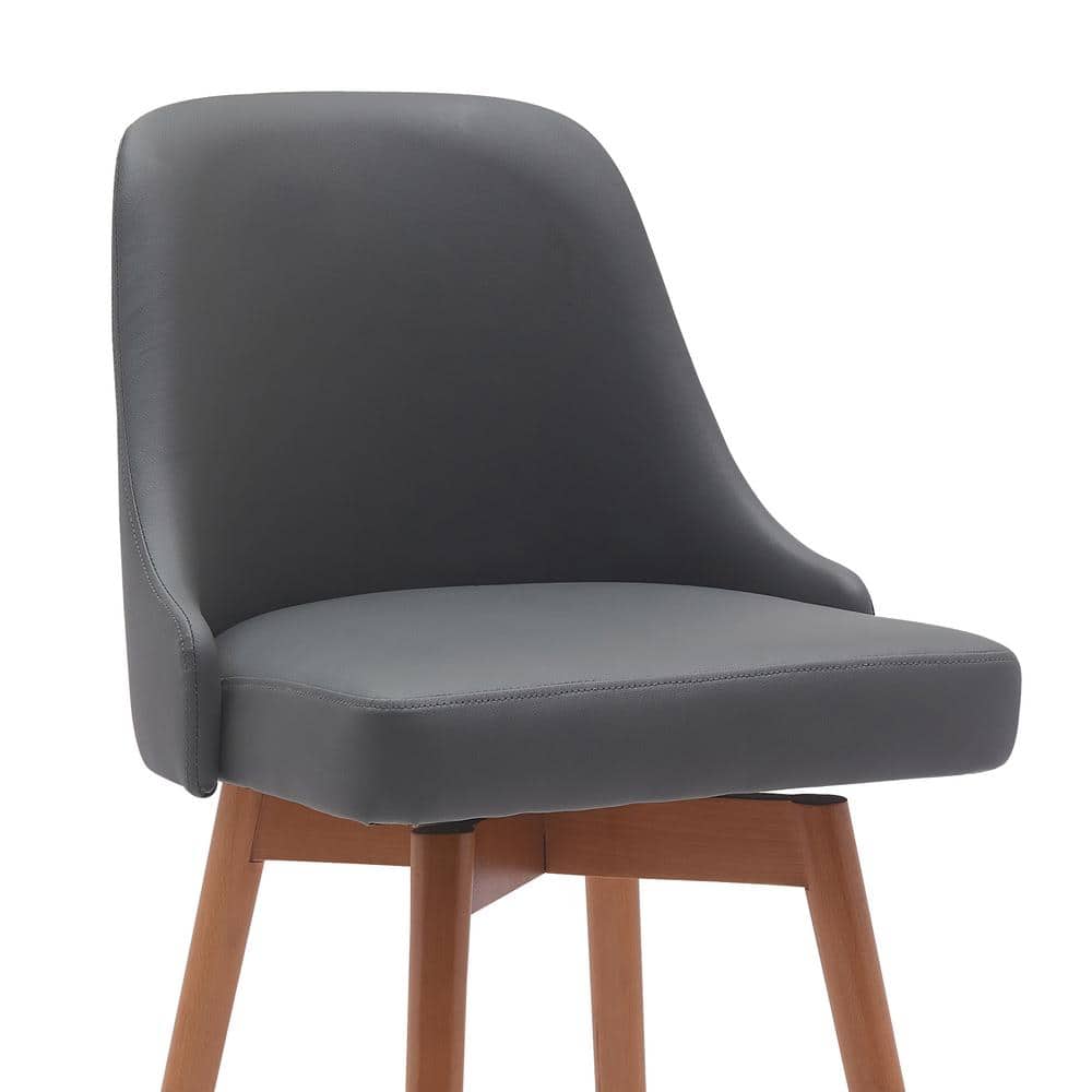 Gray Faux Leather Swivel Counter Stool with Walnut Wood Legs