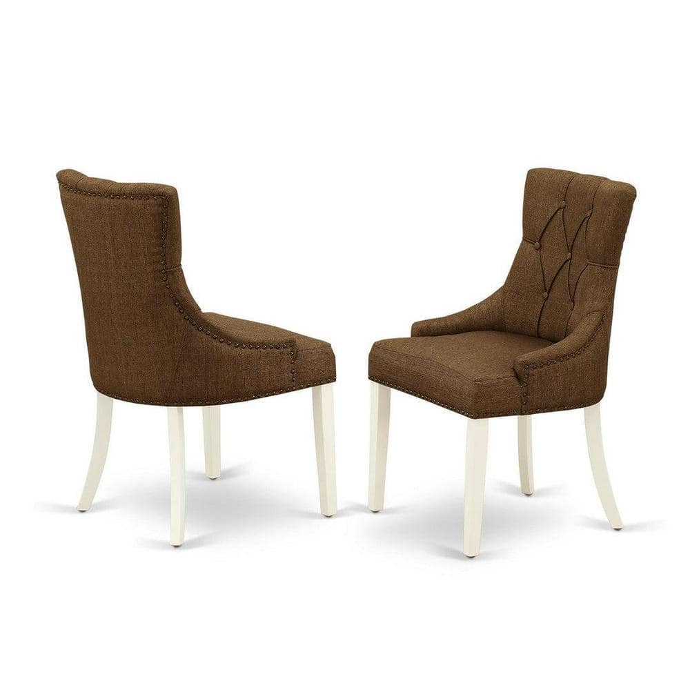 Linen White Round Dining Table with Dark Coffee Upholstered Chairs