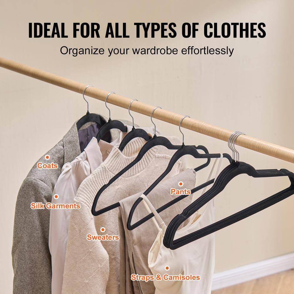 Ultra-Thin Black Velvet Hangers with 360 Degree Swivel Hook, 50 Pack