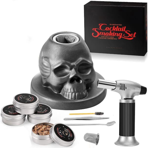 Black Ceramic Cocktail Smoker Kit with Torch for Whiskey Bourbon Old Fashioned Drinks Gift Set (No Butane)