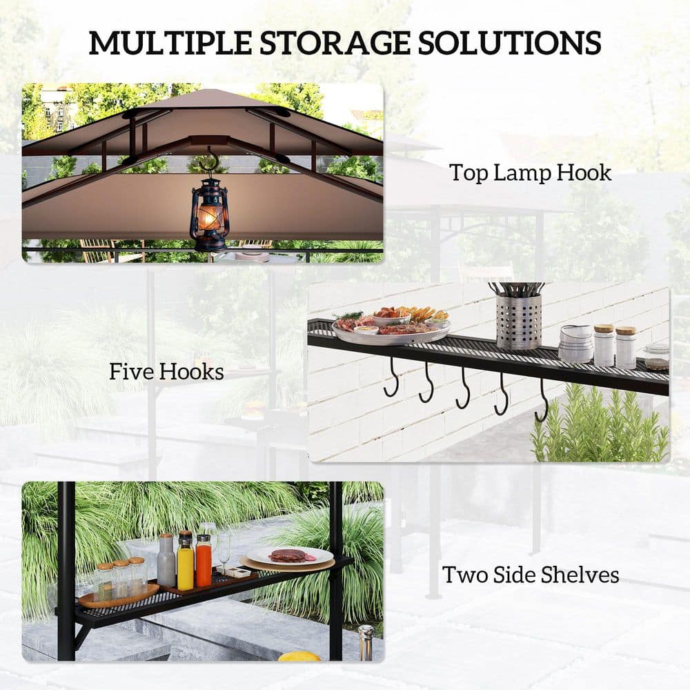 Brown Double Tiered Outdoor BBQ Grill Gazebo with Side Awning