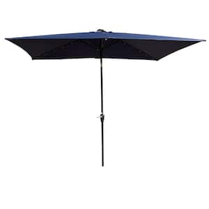 10 ft. x 6.5 ft. Metal Market Solar Tilt Patio Umbrella in Navy Blue with Solar Led Lights and Crank