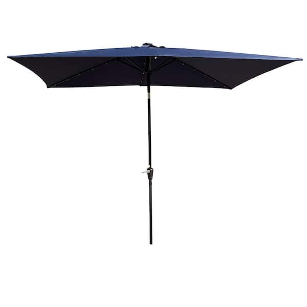 GAWEZA 10 ft. x 6.5 ft. Metal Market Solar Tilt Patio Umbrella in Navy Blue with Solar Led Lights and Crank