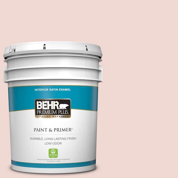 BEHR PREMIUM PLUS 5 gal. #150E-1 Delicate Blush Satin Enamel Low Odor Interior Paint & Primer