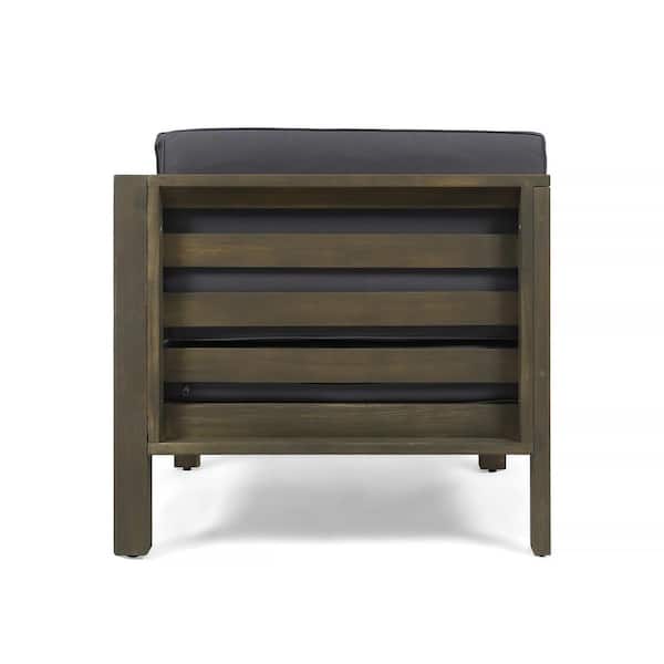 Jonah Gray Wood Outdoor Patio Loveseat with Dark Gray Cushions