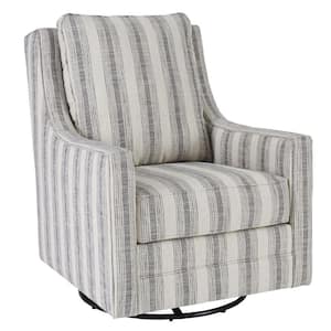 Gray and White Fabric Swivel Glider Accent Chair with Gradient Stripes