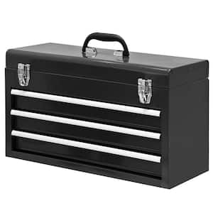 3 Drawer 20 in. Metal Tool Box Portable Steel Tool Chest with Metal Latch Closure for Garage, Home and Workbench, Black