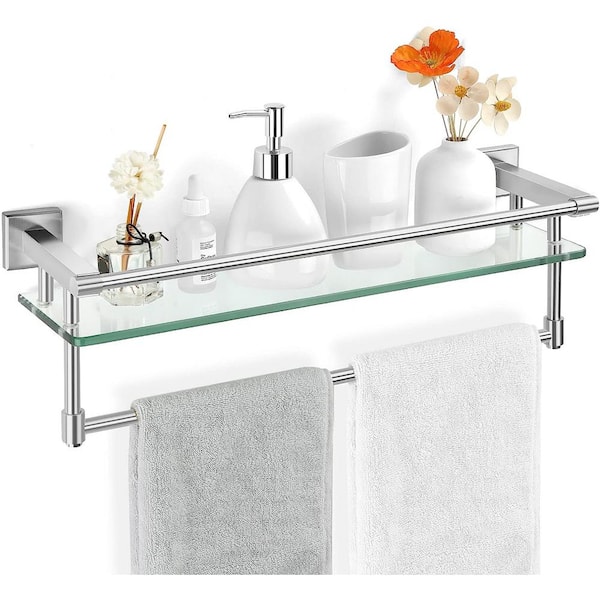 Cubilan 20.5 in. W x 5.9 in. D x 6.9 in. H Decorative Wall Shelf, Glass Shelf Towel Rack