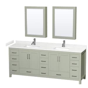 84 in. W x 22 in. D x 35 in. H Double Bath Vanity in Light Green with Carrara Cultured Marble Top and MC Mirrors