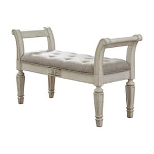 46 in. White Backless Bedroom Bench with Tufted Fabric Padded