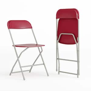 Red Plastic Seat with Metal Frame Folding Chair (Set of 2)