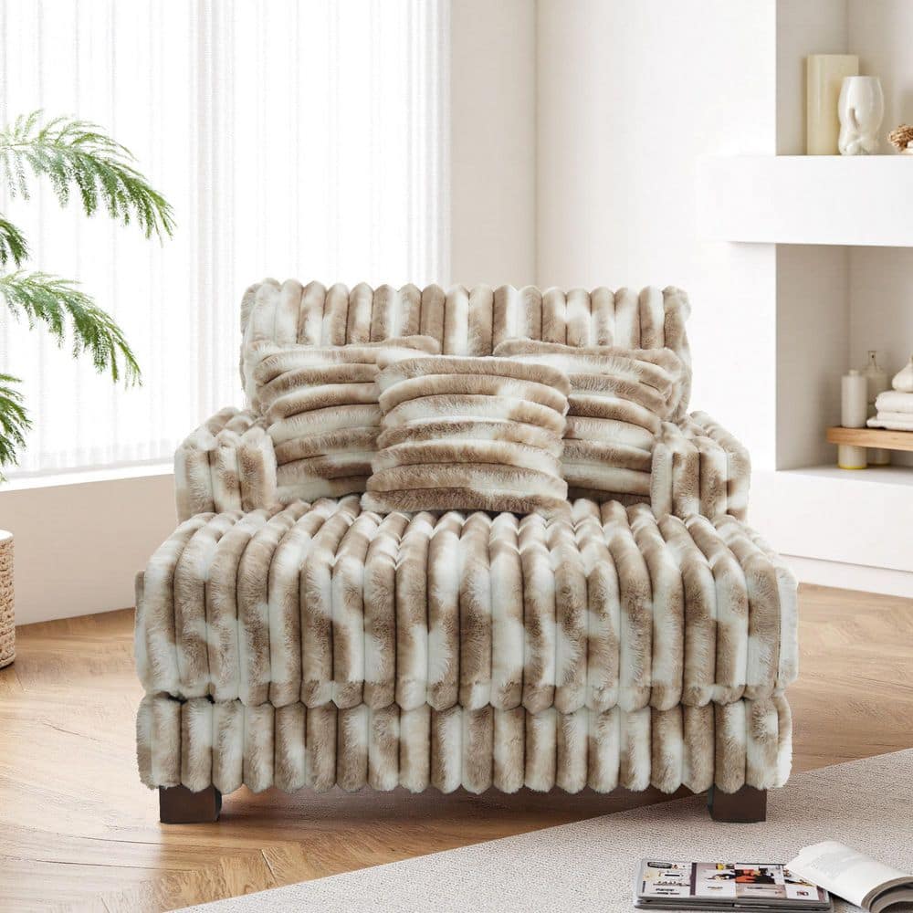 White Brown Faux Rabbit Fur Polyester 2-Arm Chaise Lounge with Cup Holders(Set of 1) price history on PriceWatchPro