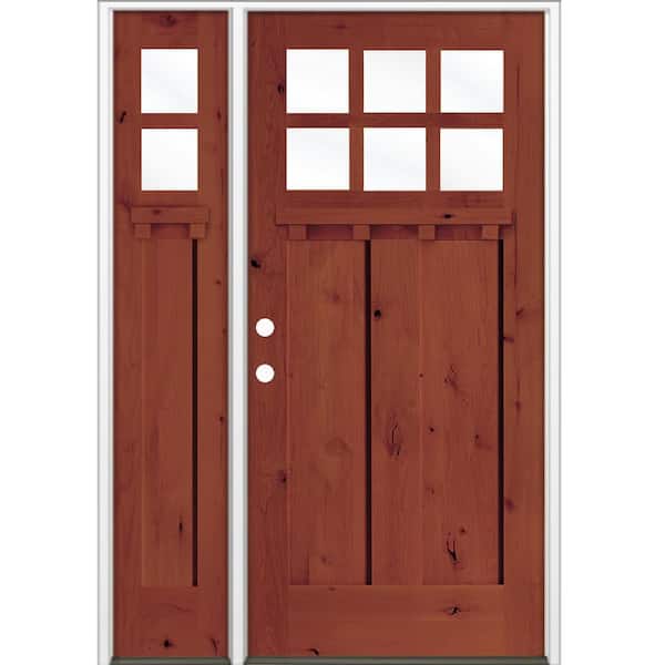 50 in. x 80 in. Knotty Alder Right-Hand/Inswing 6-Lite Clear Glass Amaretto Stain Wood Prehung Front Door w/ LSL DS