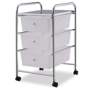 3-Tier White Rolling Kitchen Cart Steel Storage Cart with Plastic Drawers