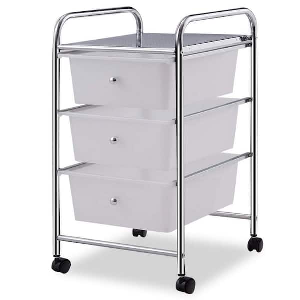 Bunpeony 3-Tier White Rolling Kitchen Cart Steel Storage Cart with Plastic Drawers
