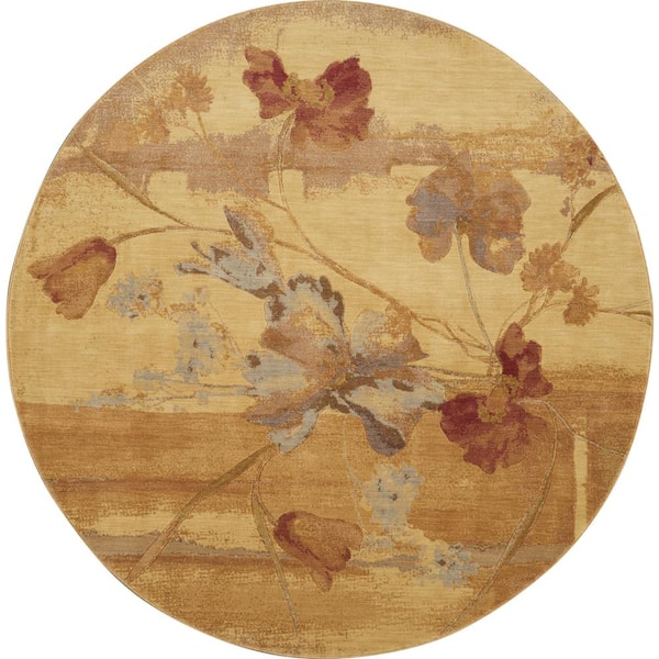 Somerset Beige 8 ft. x 8 ft. Floral Contemporary Round Area Rug