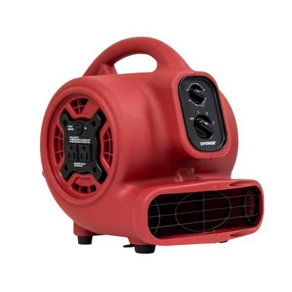 XPOWER 925 CFM 3-Speed Multi-Purpose Mini Mighty Air Mover Utility Blower Fan with Power Outlets and Timer in Red