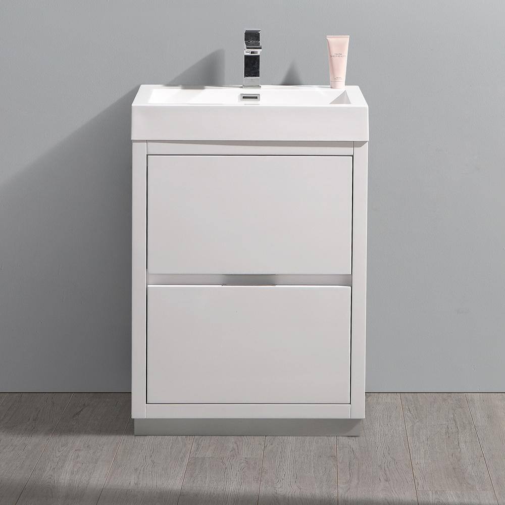Valencia 24" Glossy White Modern Free Standing Vanity with Acrylic Sink