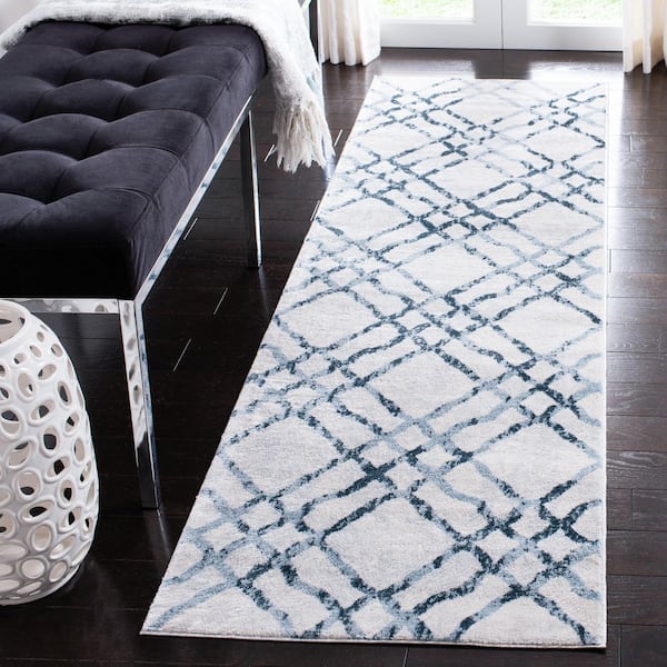 Isabella Ivory/Turquoise 2 ft. x 7 ft. Distressed Diamonds Runner Rug
