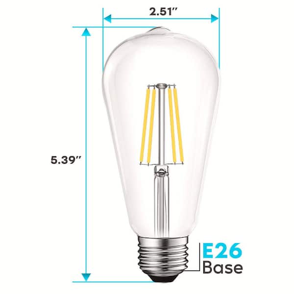 LUXRITE 75W Equivalent ST19 ST58 Dimmable Edison LED Light Bulbs 8-Watt 800  Lumens UL Listed 4000K Cool White E26 Base (4-Pack) LR21652-4PK - The Home  Depot