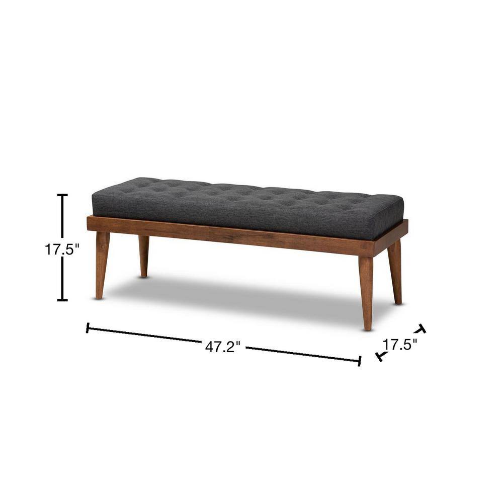 Gray Upholstered Walnut Wood Mid-Century Bench