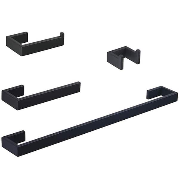 Unbranded 4-Piece Wall Mounted Bathroom Hardware Set in Matte Black