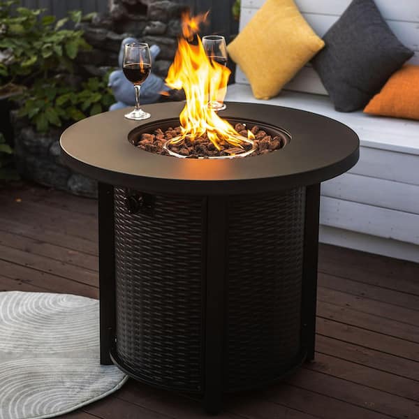 Coporesell 30 in. Black Round Propane Gas Fire Pit Table for Outside ...