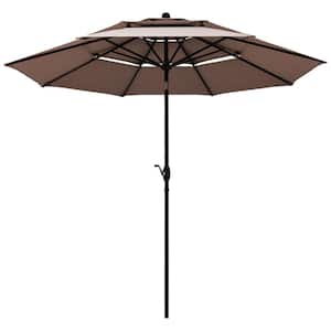 10 ft. Aluminum Outdoor Auto-tilt Patio Market Umbrella W/Double Vented in Tan