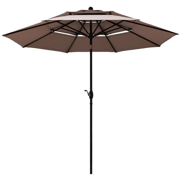 HONEY JOY 10 ft. Aluminum Outdoor Auto-tilt Patio Market Umbrella W/Double Vented in Tan