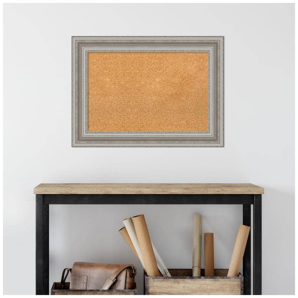 Amanti Art Silver Framed Natural Cork Bulletin Board 30" x 22"